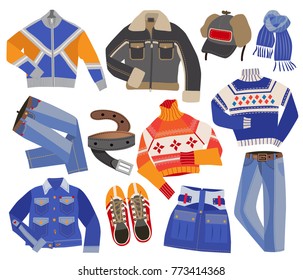 set of warm winter fashion clothes (vector illustration)
