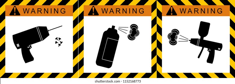 Set warning aerosol spray ,drill and paint signs,illustration vector eps10.