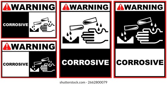 Set warning corrosive public sign design vector illustration