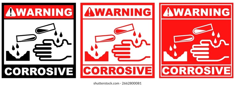 Definir aviso corrosivo público sinal design vetor ilustração