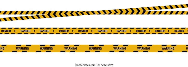 Set of warning, danger, caution tape. Vector Black and yellow stripe set with warning tapes.