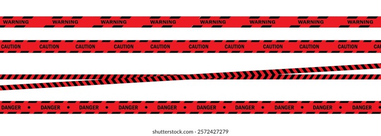 Set of warning, danger, caution tape. Vector Black and yellow stripe set with warning tapes.