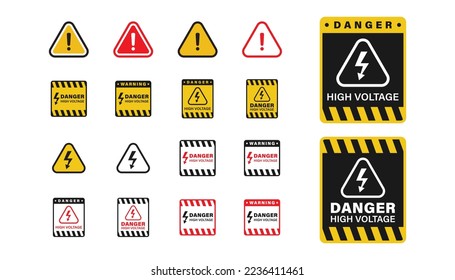 Set of warning and danger high voltage sign board vector design