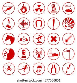 Set of warning and danger signs. Caution icons. Collection of attention symbols and hazard signals. Vector illustration isolated on white