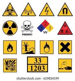 Set of warning danger signs on a white background.