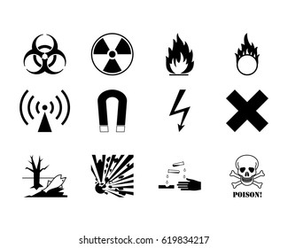 Set of warning danger signs on a white background.