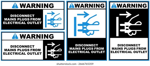 Ajuste la advertencia Desconecte los enchufes de la toma de corriente Ilustración vectorial de diseño de señal pública