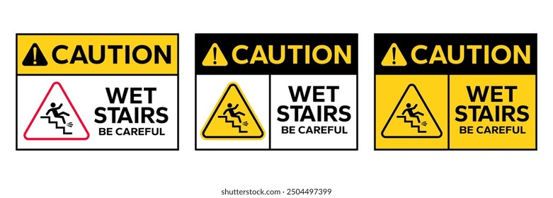 Set warning falling off the stairs sign on white background. slippery stairs warning sign. Vector Illustrator.