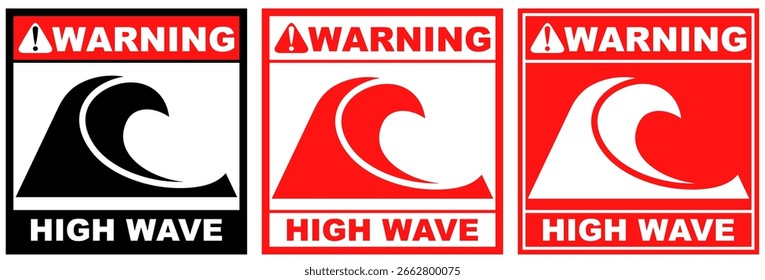 Set warning high wave public sign design vector illustration