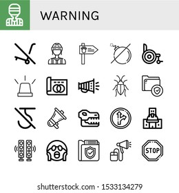 Set of warning icons. Such as Referee, No trolley, Road sign, No bomb, Wheelchair, Emergency, Greyscale, Megaphone, Cockroach, Secure, Do not use hook, Skull, Traffic sign , warning icons