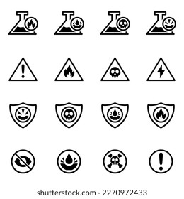 set of warning icons vector. warning and danger sign vector, flammable, poison, warning, danger, toxic, explosive and corrosive