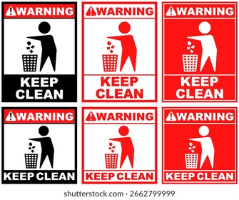 Set warning keep clean public sign design vector illustration