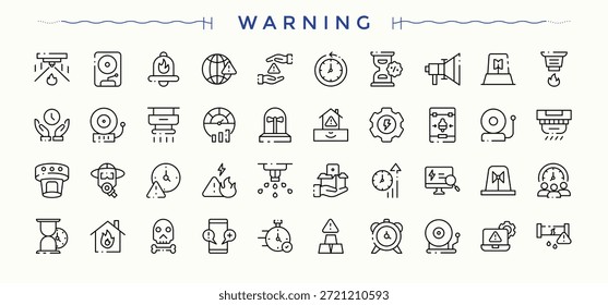 Set of Warning line icon. Pack of dangerous, caution, danger, advice, warn, signal, attention and more. Outline icons pack. Signal icon set. Vector artwork and illustration.