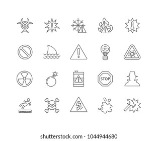 Set of Warning outline icons isolated on white background.