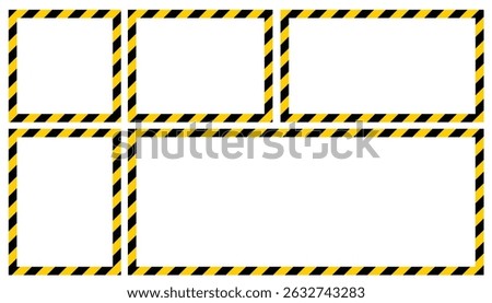 Set of warning police tape frames featuring bold yellow and black stripes. Classic flat design ideal for safety, crime scene, hazard, or construction themes in digital content.