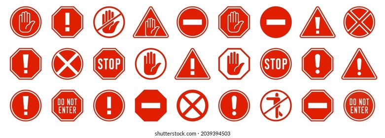 A set of warning or prohibition signs. Red signs - Do not enter! Stop! Vector elements.