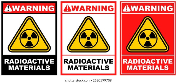 Set warning radioactive materials public sign design vector illustration