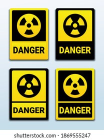 Conjunto de señalización de zona radiactiva de advertencia. Bioriesgo. Zona peligrosa de radiación. Vector de ilustración