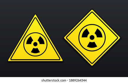 Conjunto de señalización de zona radiactiva de advertencia. Bioriesgo. Zona peligrosa de radiación. Vector de ilustración