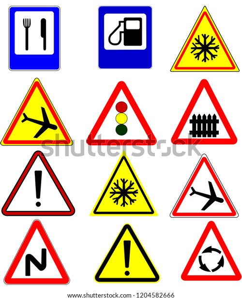 set of warning road\
signs, for car vector