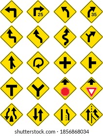 Set of warning road signs on white background illustration