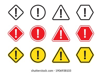 Set warning sign, alert icon. Danger warning attention sign. Vector illustration isolated on white background.
