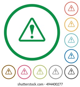 Set of Warning sign color round outlined flat icons on white background