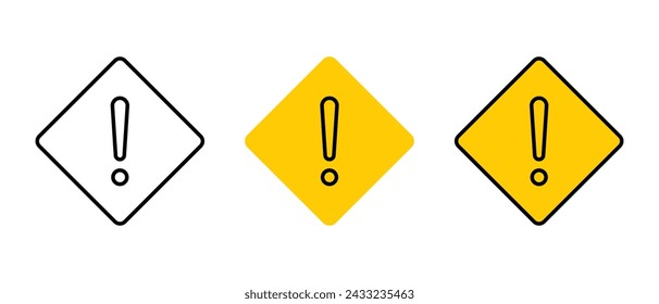 Set of warning sign icon. Yellow square with exclamation mark line vector