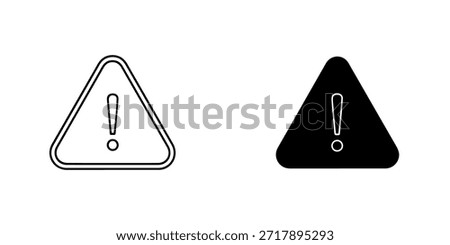 Set of warning sign icons, including an outline and a solid triangle with an exclamation mark, isolated on