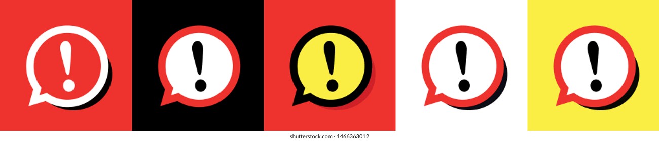 Set of warning sign on speech bubble isolated on color background