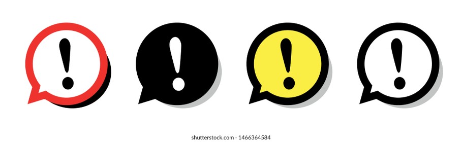 Set of warning sign on speech bubble isolated on white background