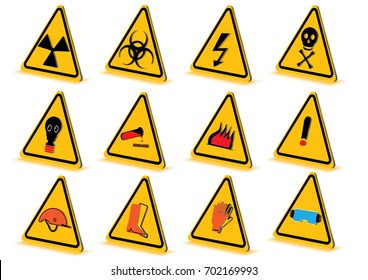 set of warning sign on white, vector illustration