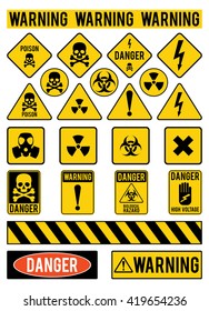 Set of warning signs about the dangers. Danger. Poisons. Warming. Vector illustration.