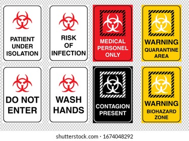 A set of warning signs alerting to danger of infection