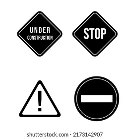 Set of warning signs in black and white. Line style. Vector illustration.