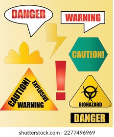 set of warning signs danger, caution, keep out, warning icons vector symbol