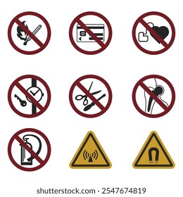 Set of warning signs isolated on white background. Prohibition symbol modern, simple, vector, icon for website design, mobile app, ui. Vector Illustration