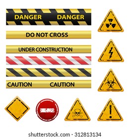 Set of warning signs. Isolated on white background. Stock vector image.