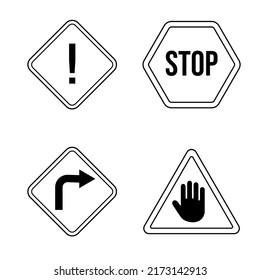 Set of warning signs in line style. Vector illustration.