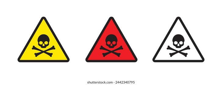 Set of warning signs with skull and bones, red and yellow, skull sign.