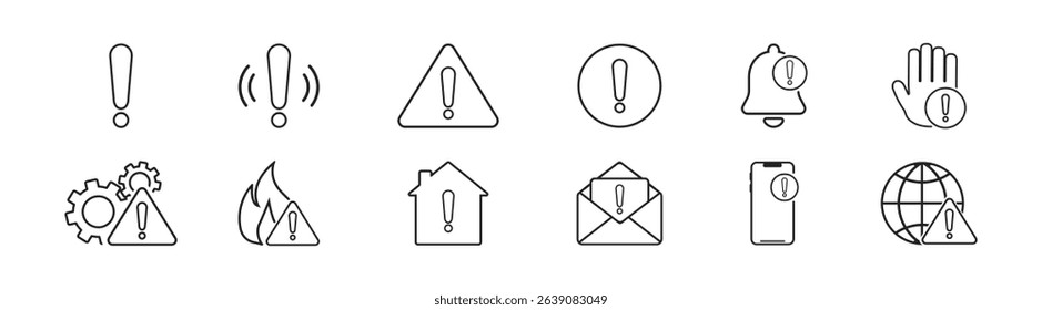 Set of warning signs. Warning symbols with exclamation mark, fatal error message, danger icons, attention sign.