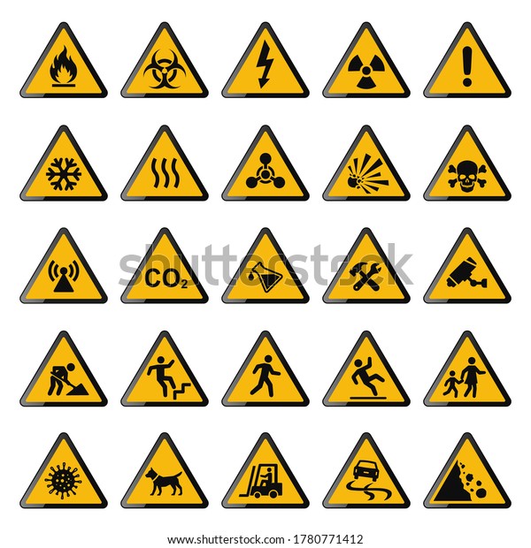 Set Warning Signs Triangle Yellow Warnings Stock Vector (Royalty Free ...