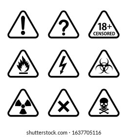 Set of warning signs. Vector illustration. Isolated.