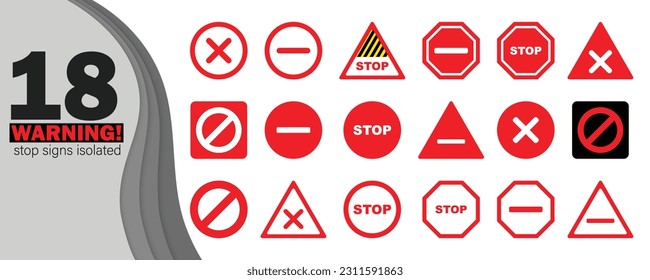 establecer los signos de detención de advertencia aislados. Icono de alto de signo rojo. vector