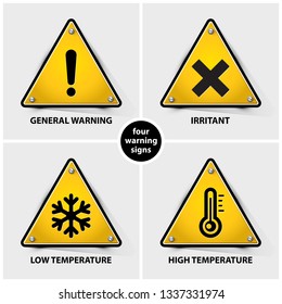 set of warning symbols containing four official international hazard symbols, eps10 vector illustration