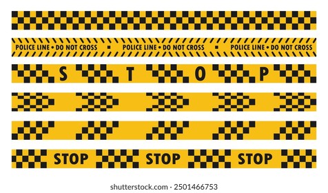 set of Warning tape. Black and yellow striped line. Vector illustration. Stock image