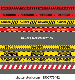 Set of Warning Tapes. Black and Yellow Police Stripe
