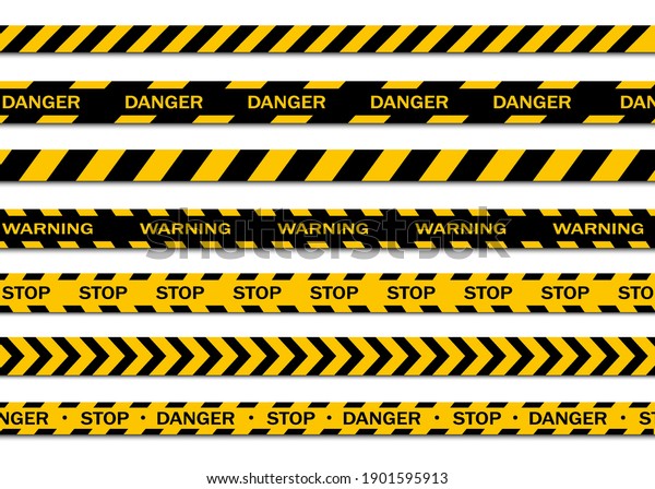 Set of warning tapes isolated on white\
background. Warning tape, danger tape, caution tape, under\
construction tape. Vector\
illustration