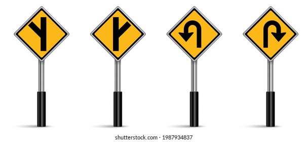 Conjunto de señales de tráfico de advertencia vector, señal de tráfico en fondo blanco