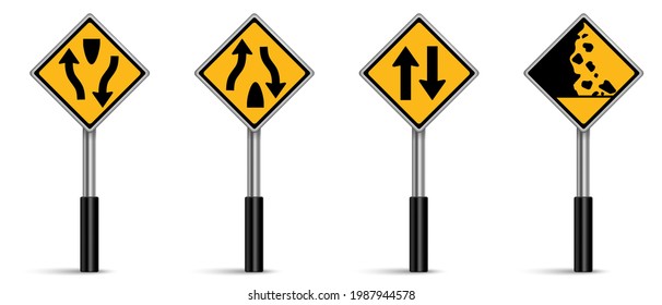 Set of warning traffic sign vector, Road sign on white background